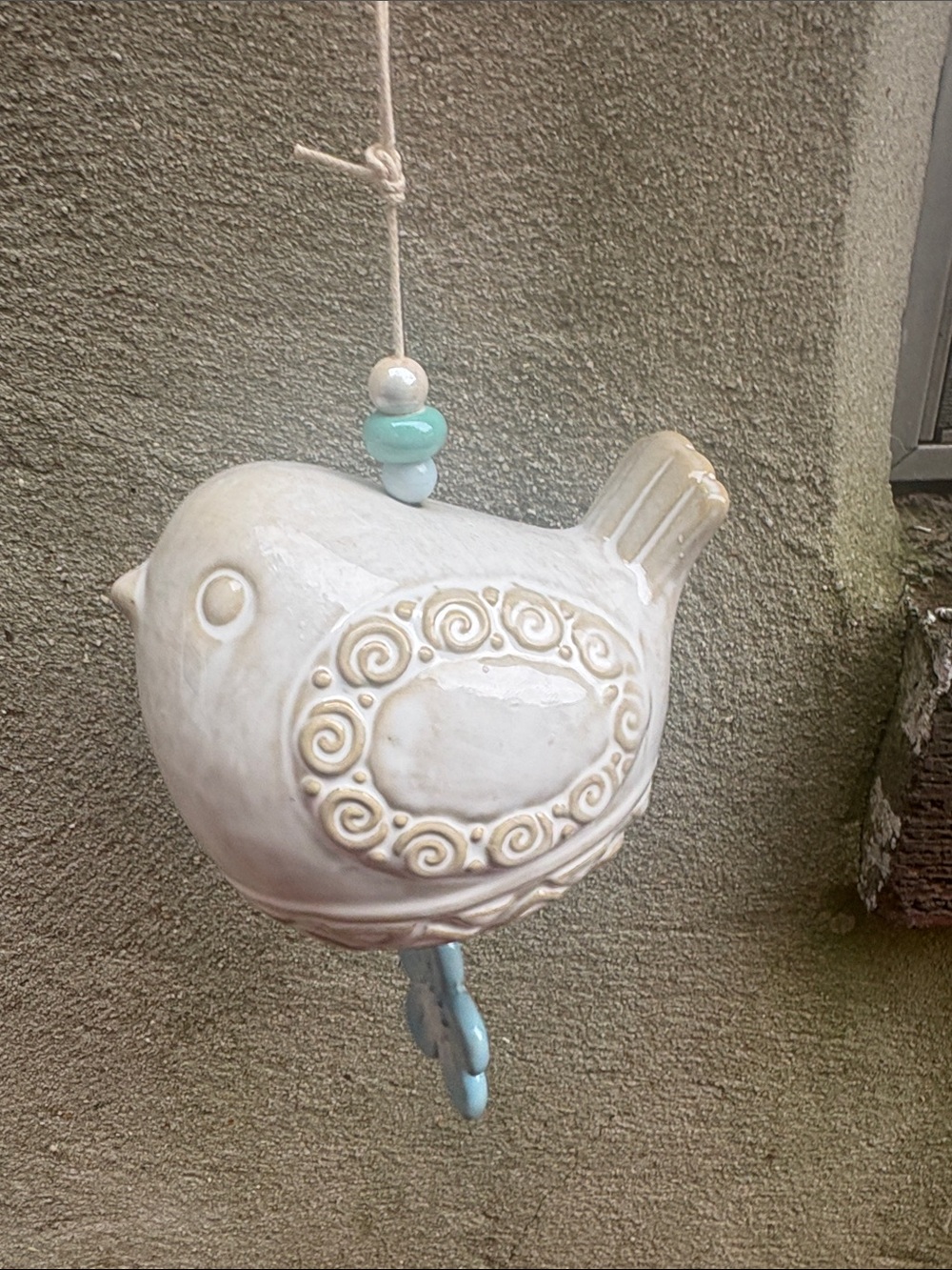 Ceramic Hanging Bird Wind Chime with Blue Flower - Picture 5 of 8